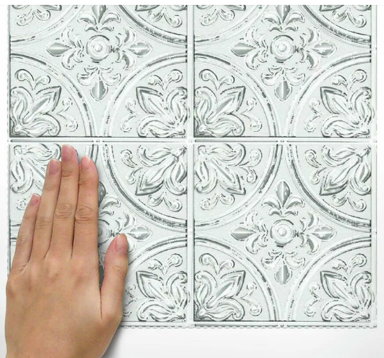 RoomMates TIL4623FLT- White Tin Peel & Stick Tile Backsplash -White/Off White/Rustic White