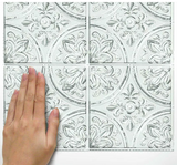 RoomMates TIL4623FLT- White Tin Peel & Stick Tile Backsplash -White/Off White/Rustic White
