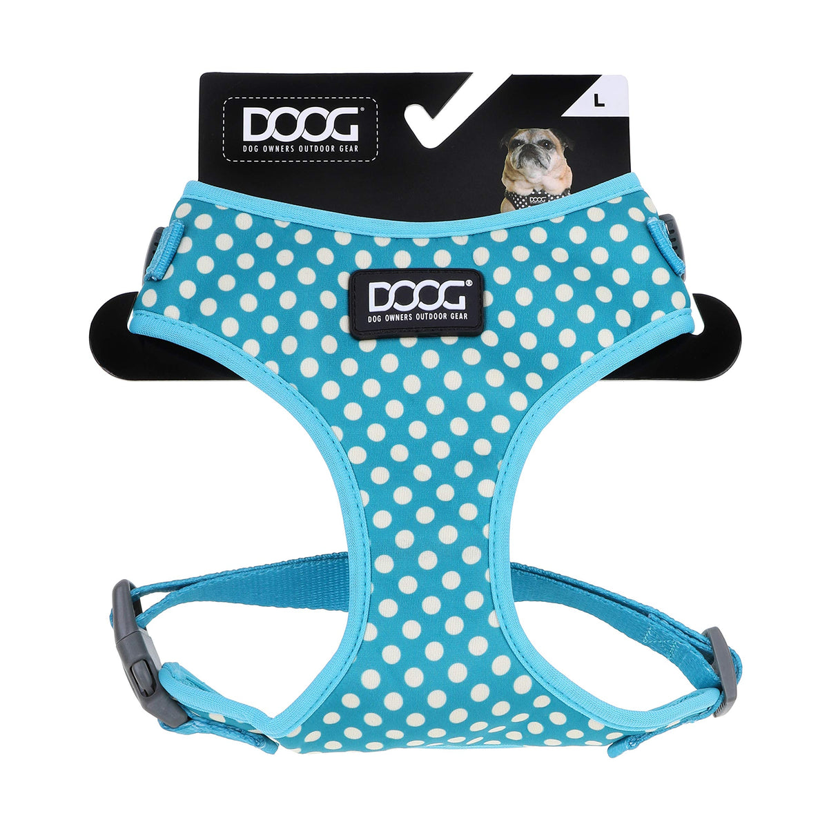DOOG - All Weather 'Neoflex" Dog Harness, Flexible Neoprene Breathable Mesh Padding Light Wetsuit Material Water Friendly Draws Moisture Away Fir Skin Easy Fit Small, Medium, Large, XL Soft Comfortable 2 Point Adjustable Leash Training Run Walk Swim