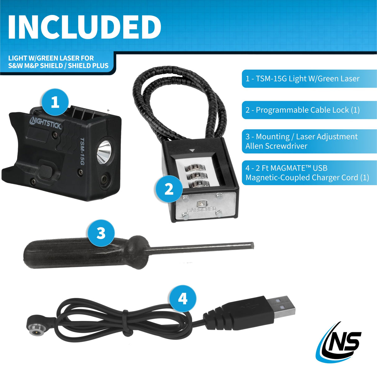 Bayco TSM-15G Rechargeable Sub-Compact Weapon-Mounted Light w/ Green Laser - Fits Smith & Wesson M&P Shield