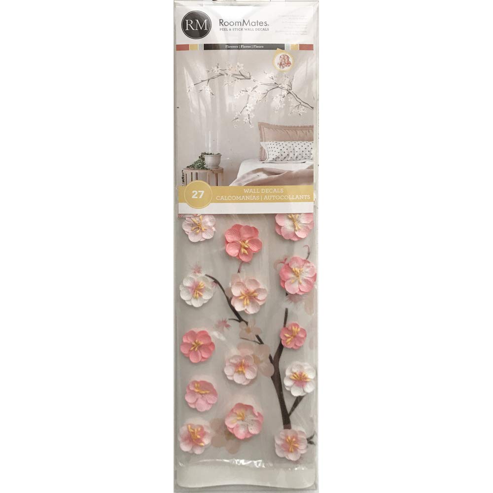 RoomMates RMK3856GM  35.5" x 18.3" Cherry Blossom Branch Peel & Stick, Giant Wall Deals w/3D Embellishments (1 roll)