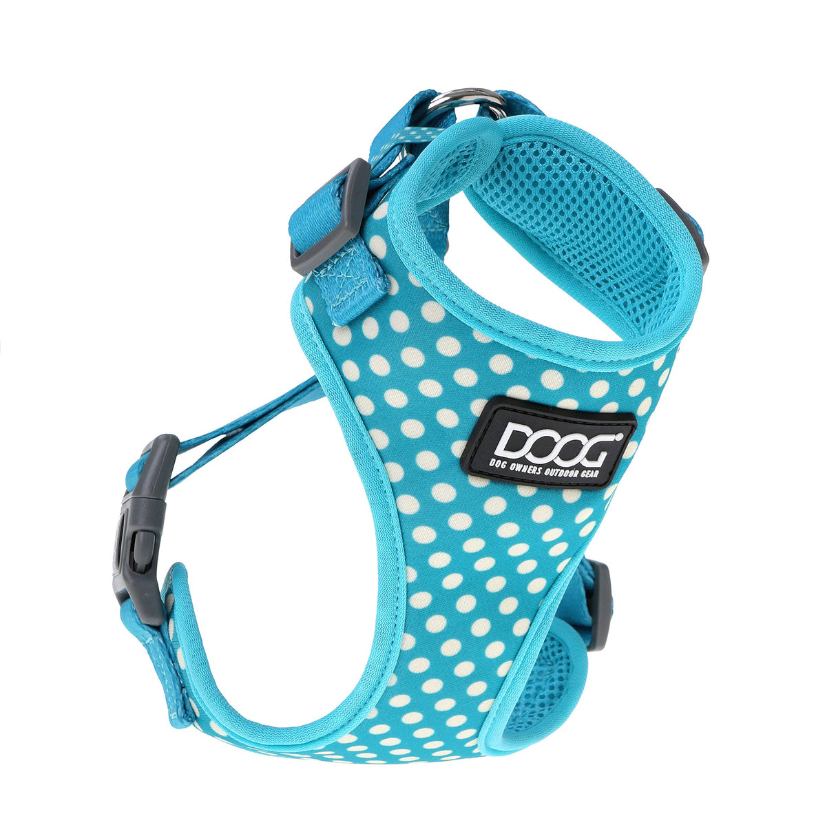 DOOG - All Weather 'Neoflex" Dog Harness, Flexible Neoprene Breathable Mesh Padding Light Wetsuit Material Water Friendly Draws Moisture Away Fir Skin Easy Fit Small, Medium, Large, XL Soft Comfortable 2 Point Adjustable Leash Training Run Walk Swim