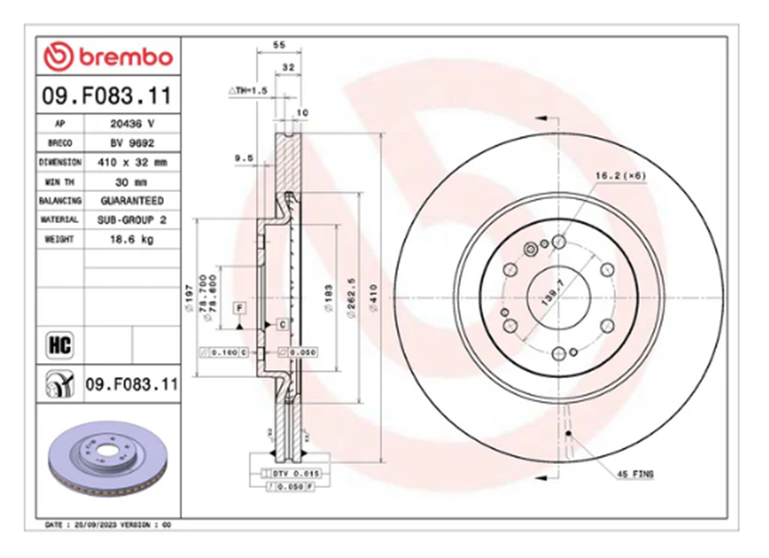 Brembo 09.F083.11: PRIME UV Coated Front Disc Brake Rotor  (FITS: 19-20 Chevrolet Suburban & 21 Cadillac Escalade & 24 GMC Sierra 1500)