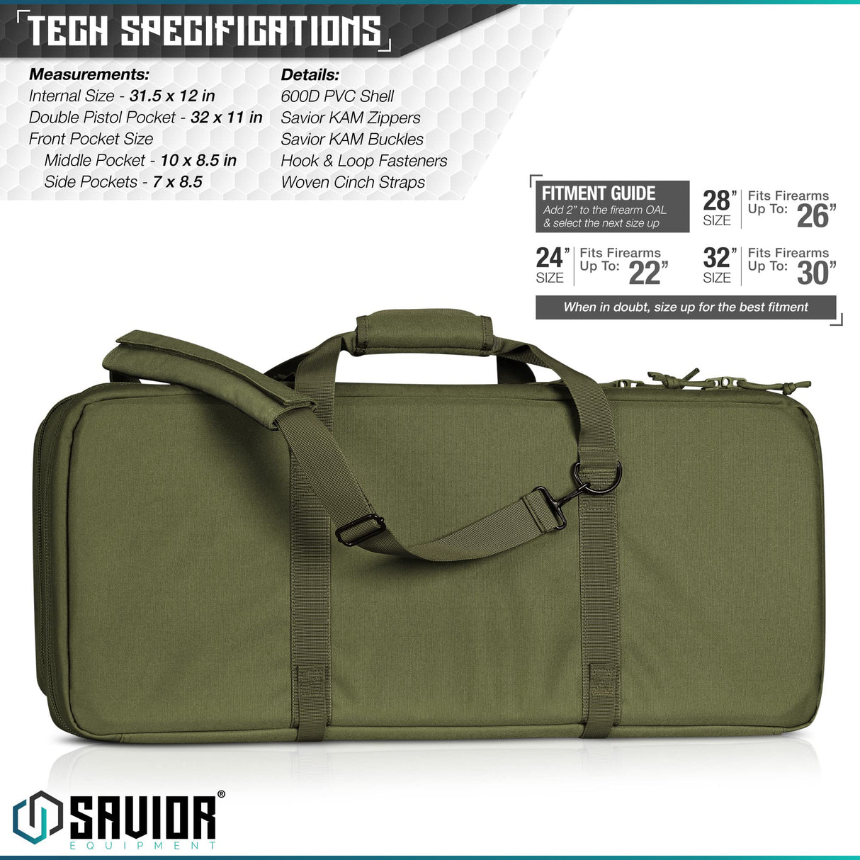 Savior Equipment RB-3612DG-V1-OG American Classic Double Rifle Bag - Suitable for Rifle Shotgun, w/ Backpack Strap,OD Green,36" Long