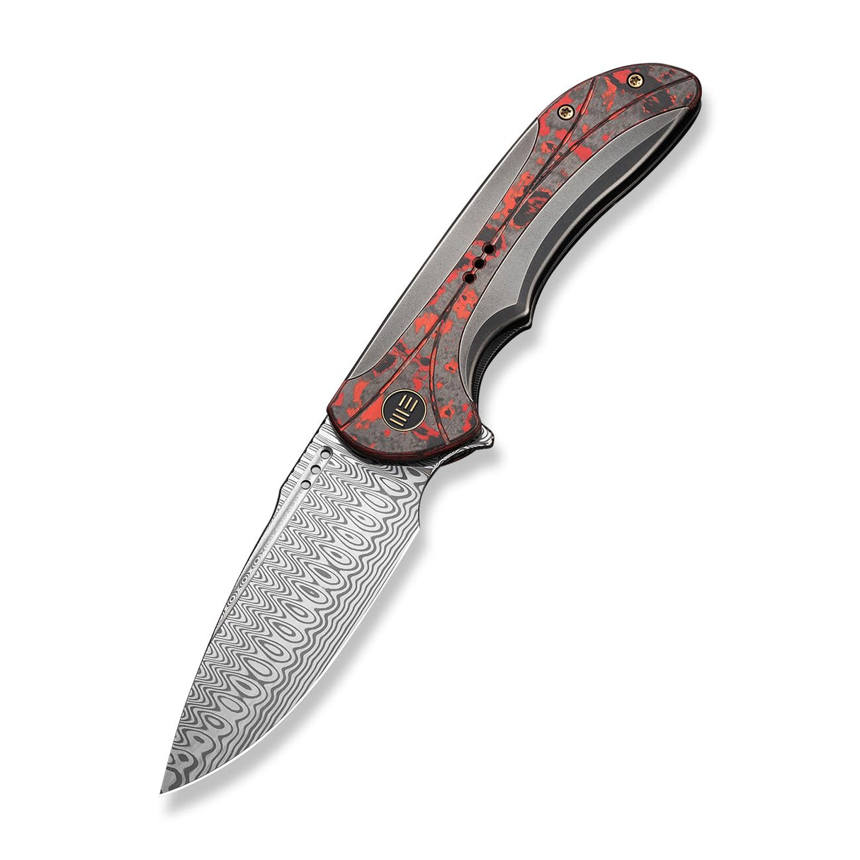 WE KNIFE WE23020-DS1 Polished Gray Titanium Handle With Lava Flow Fat Carbon Fiber Inlay