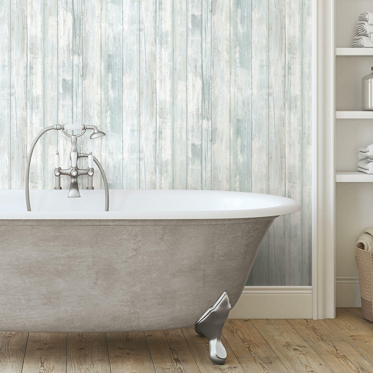 RoomMates RMK12008WP  Weathered Planks Peel & Stick Wallpaper -Denim Blue/Grey