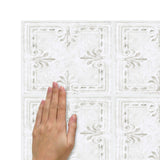 RoomMates RMK4651GM White Tin Tile Backsplash Peel And Stick Giant Wall Decals
