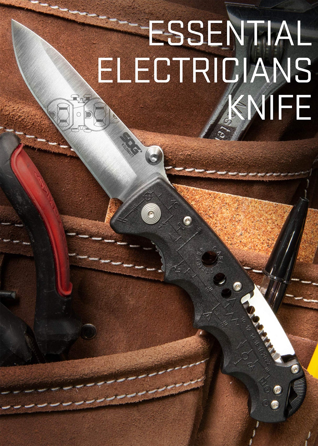 SOG EL01-CP Kilowatt- Electricians Pocket Knife w/Wire Stripping Multi-Tool & 3.4" AUS-8 Blade, UTP 10-22G Wire Stripper Knife -Black
