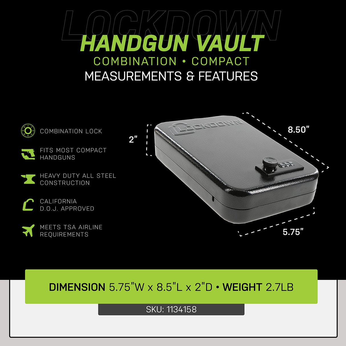 Lockdown 1134158: Compact Combination Handgun Vault