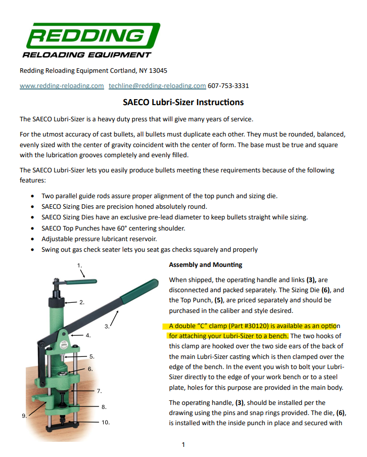 Saeco 30120:  2-3/8" Double "C" Clamp for the Lubri-Sizer
