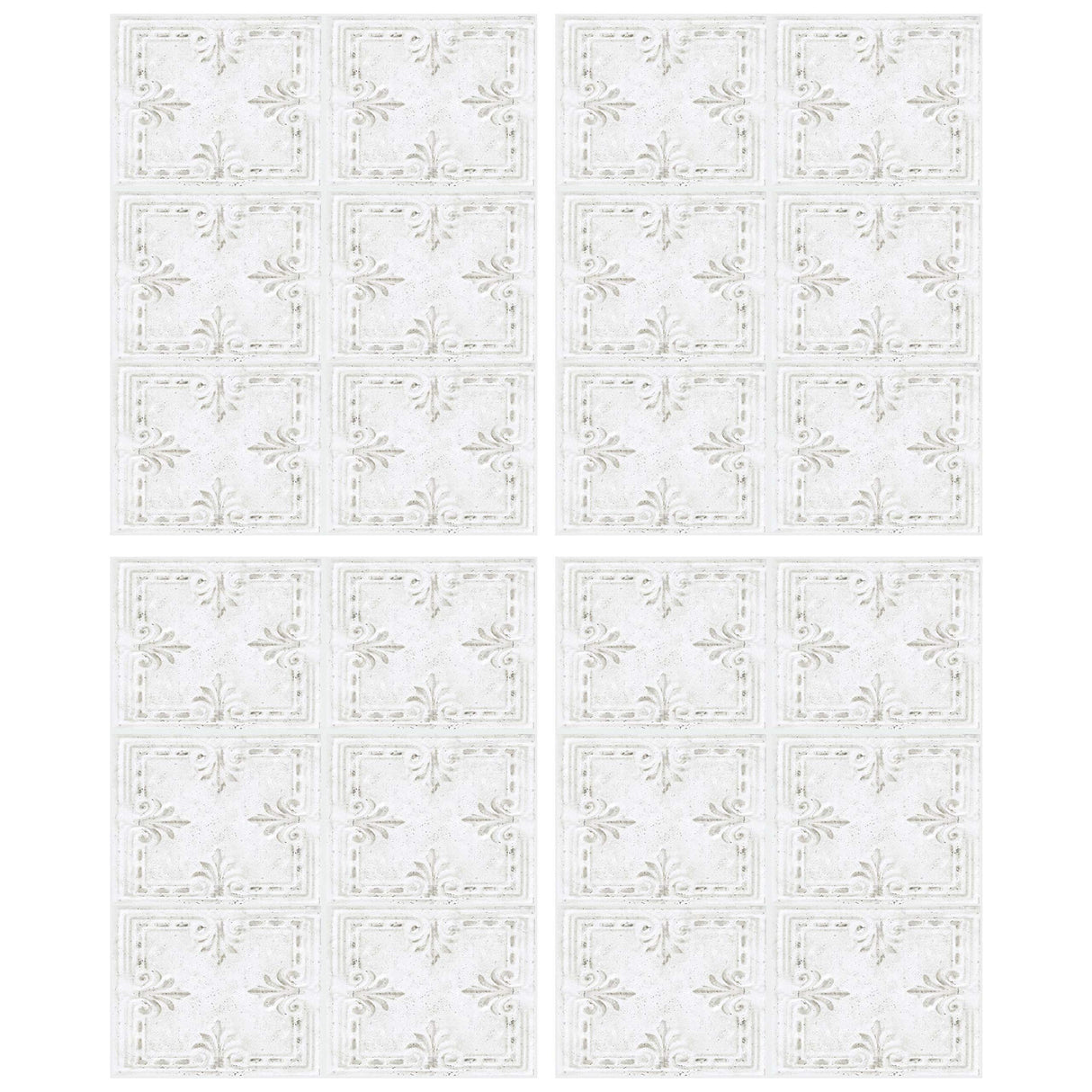 RoomMates RMK4651GM White Tin Tile Backsplash Peel And Stick Giant Wall Decals