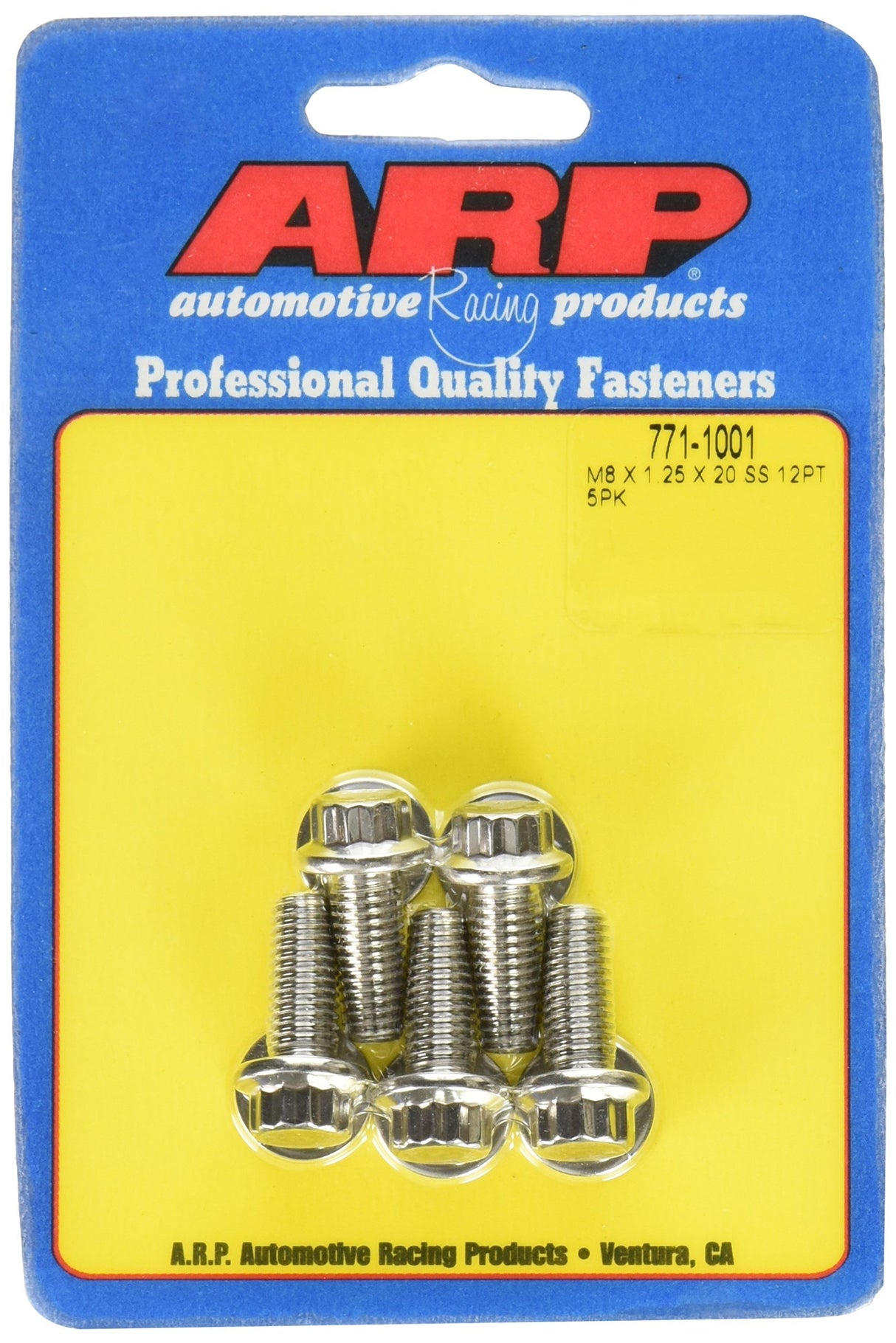 ARP 771-1001  8mm x 1.25 Thread x 20mm Long -12 Point Head  Universal Stainless Steel Bolts (5 pack)