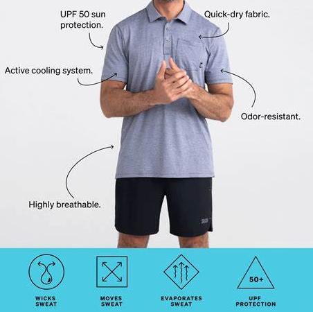 SAXX SXSP45-LTH-L  DropTemp All Day Cooling Polo Shirt -SIZE: Large, Lemon Twist Heather