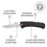 SOG SOG-TD1011-CP Traction EDC Knife, Work Knife & Folding Pocket Knife w/3.5" Satin Blade, GRN Handle & Clip -Black