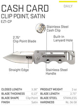 SOG EZ1-CP  2.75" Cash Card Money Clip Pocket Knife w/Clip for Pocket, Money or Card Holder