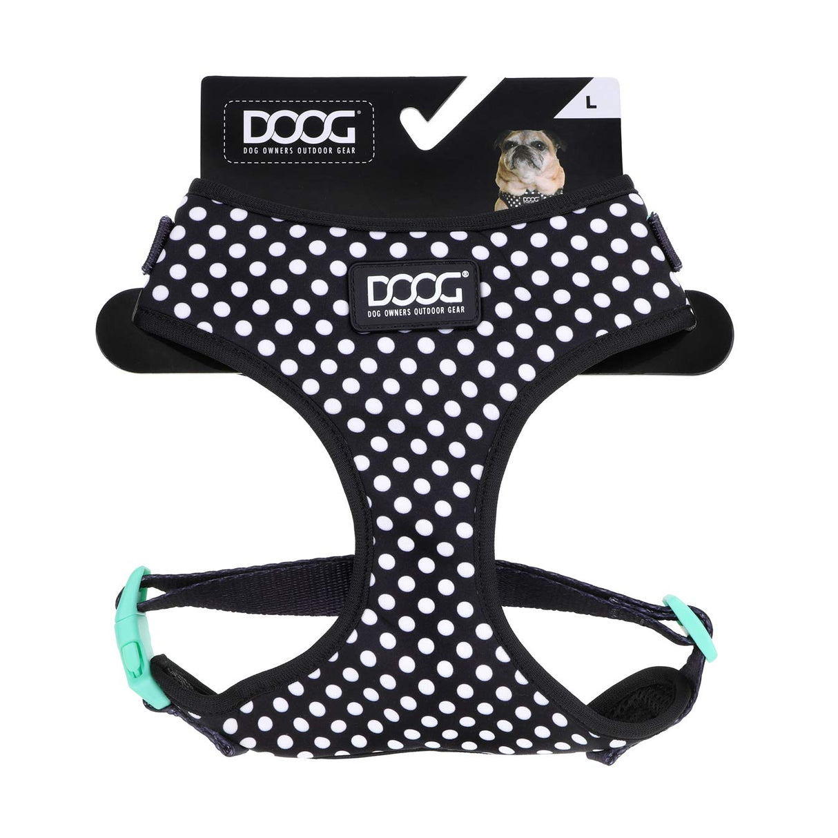 DOOG - All Weather 'Neoflex" Dog Harness, Flexible Neoprene Breathable Mesh Padding Light Wetsuit Material Water Friendly Draws Moisture Away Fir Skin Easy Fit Small, Medium, Large, XL Soft Comfortable 2 Point Adjustable Leash Training Run Walk Swim