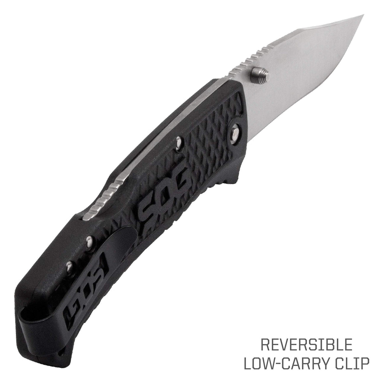 SOG SOG-TD1011-CP Traction EDC Knife, Work Knife & Folding Pocket Knife w/3.5" Satin Blade, GRN Handle & Clip -Black