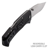 SOG SOG-TD1011-CP Traction EDC Knife, Work Knife & Folding Pocket Knife w/3.5" Satin Blade, GRN Handle & Clip -Black