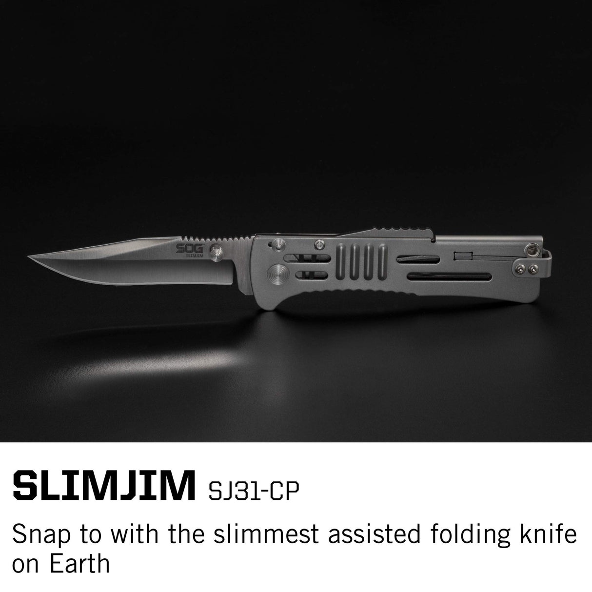 SOG SJ31-CP SlimJim Folding Pocket Knife - SOG Assisted Technology w/Tactile Bumps & Cutout Aid, Reversible Carry Clip, AUS-8 Stainless Steel Body