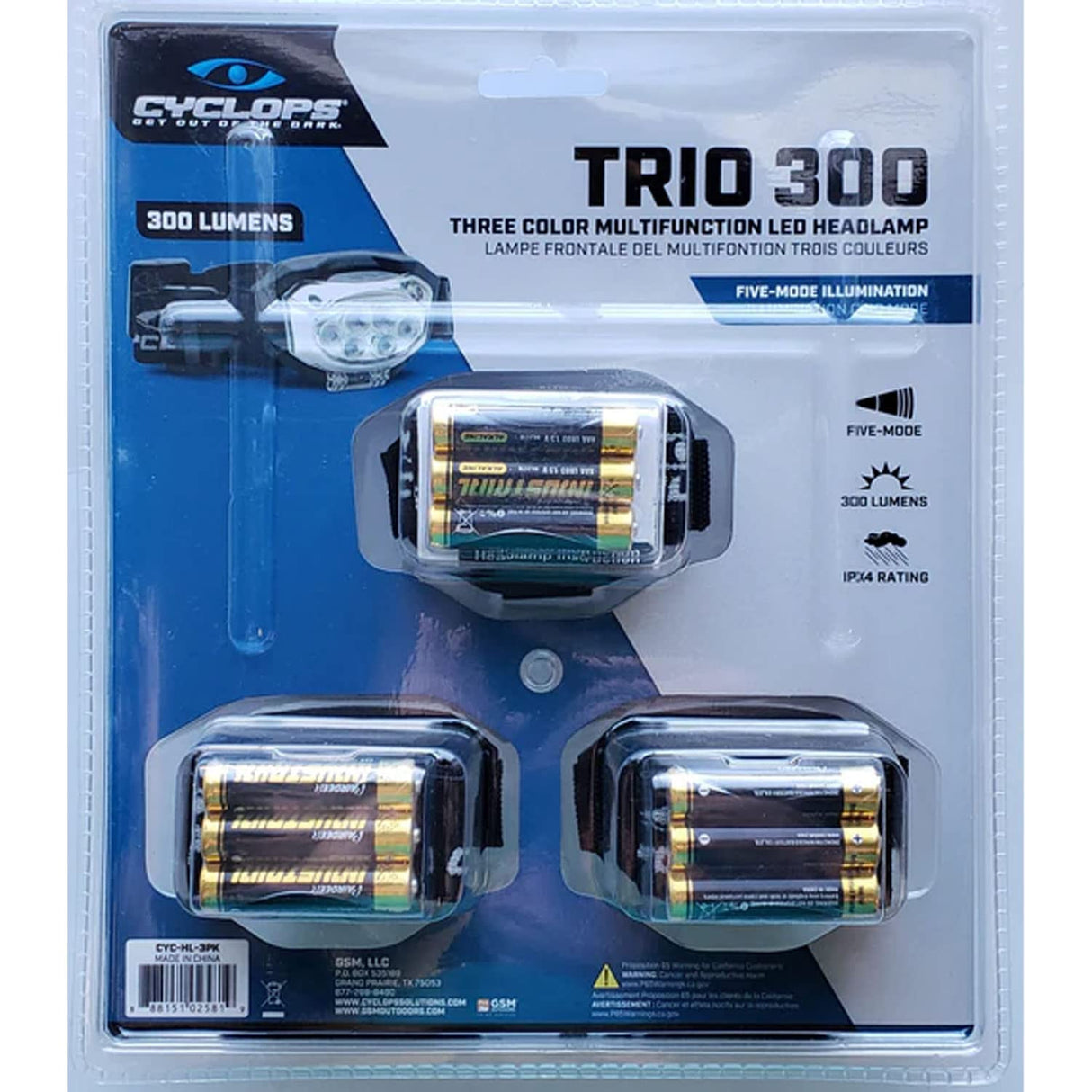Cyclops 300 Lumen Headlamp - 3 Pack