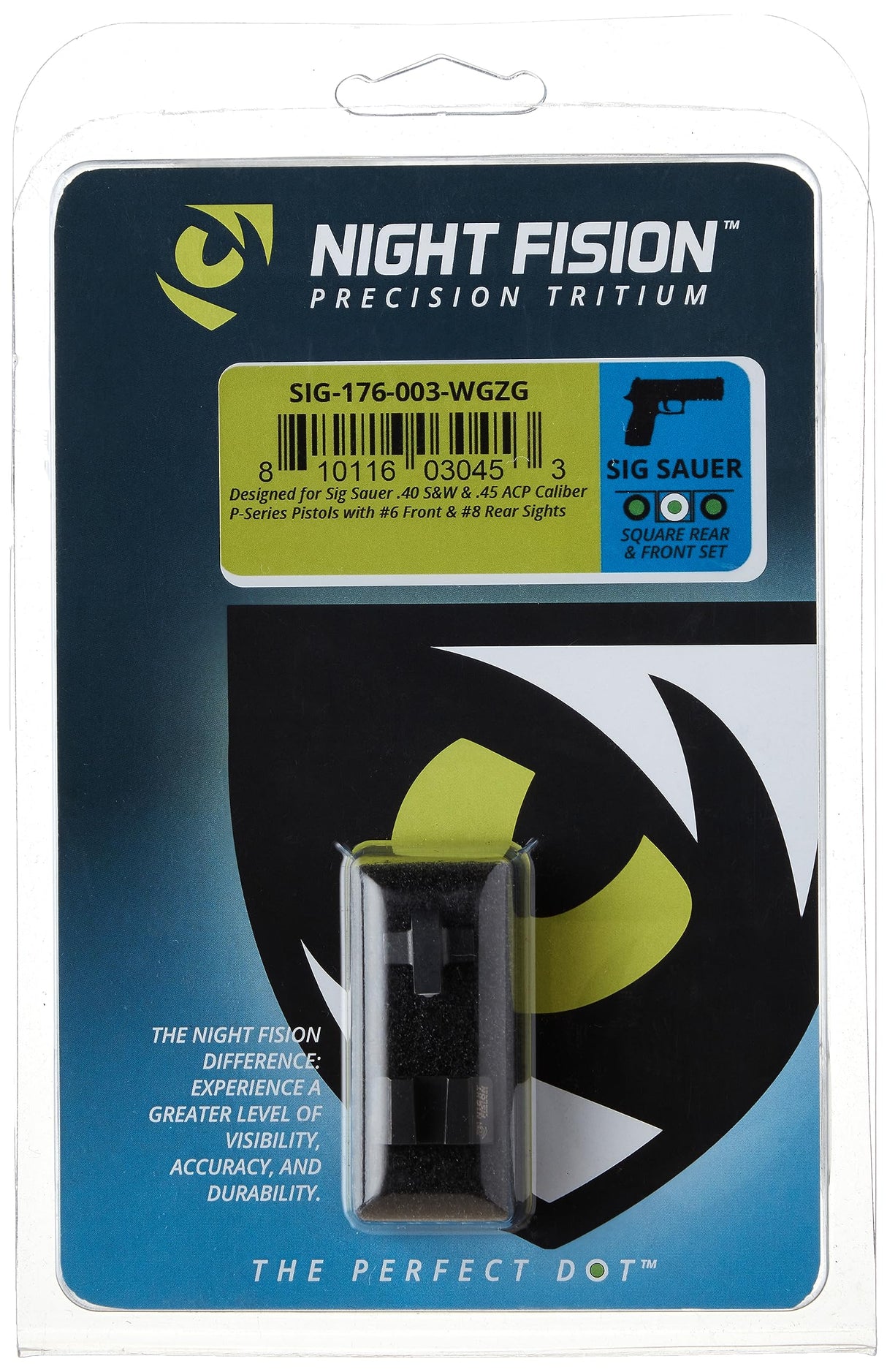 Night Fision  SIG-176-003-WGZG Night Sight Set for Sig P320/P365 - White Ring #6 Front, Black Rings #8 Rear