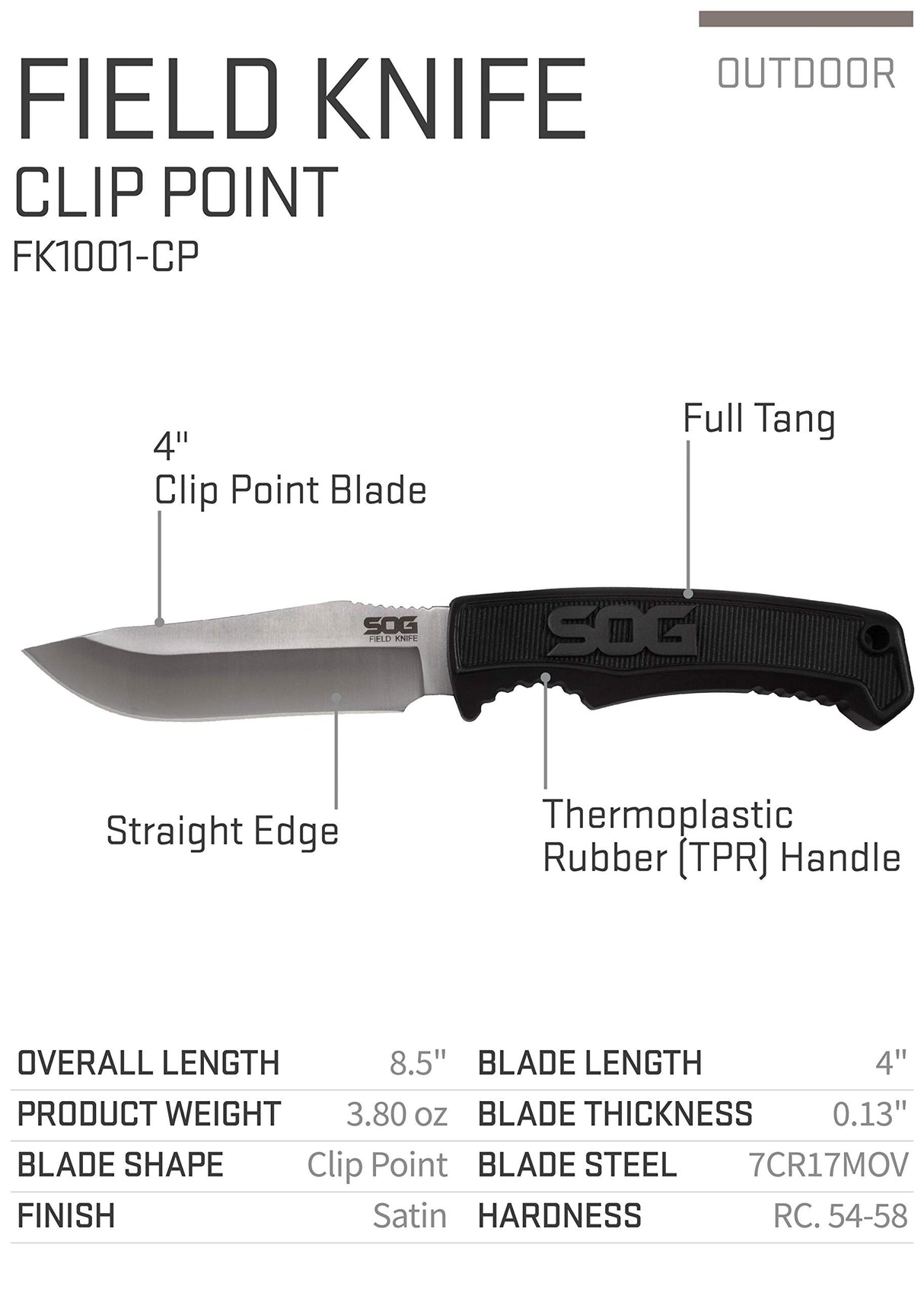 SOG SOG-FK1001-CP: 4" Tactical Survival Knife w/Sheath
