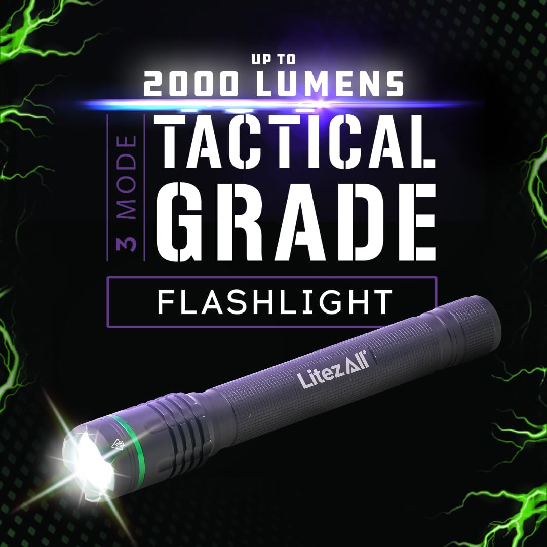 LitezAll 25195 Rechargeable Thin 2000 Lumen Tactical Flashlight