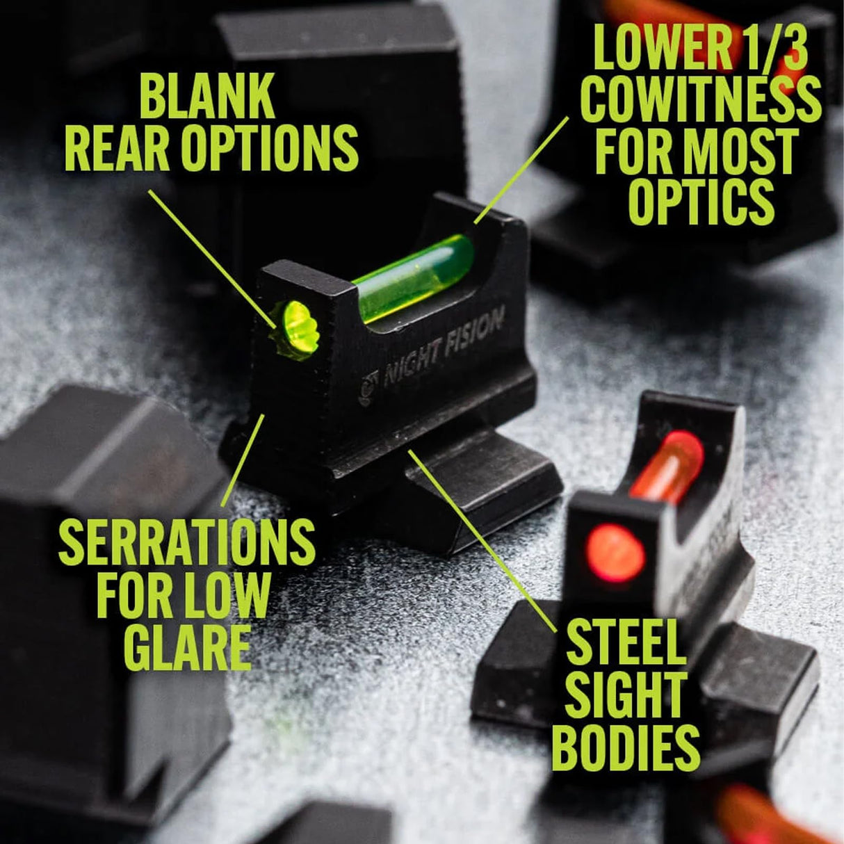 Night Fision GLK-001-330-353-RFZX Optic Height Fiber Optic Sight Set for Glock 17/19/45/48 w/ RMR/507c/SRO/ACRO - Red Front