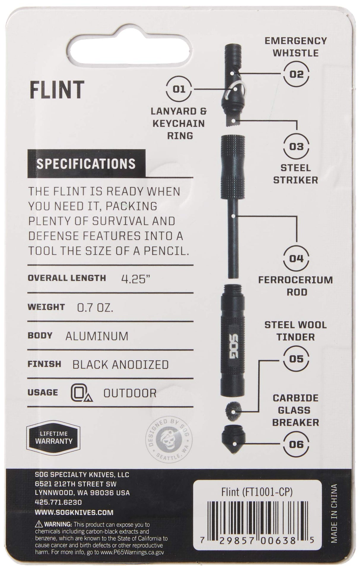 SOG FT1001-CP  Flint Survival & Defense Tool Safety Whistle, Fire Starter, Glass Breaker
