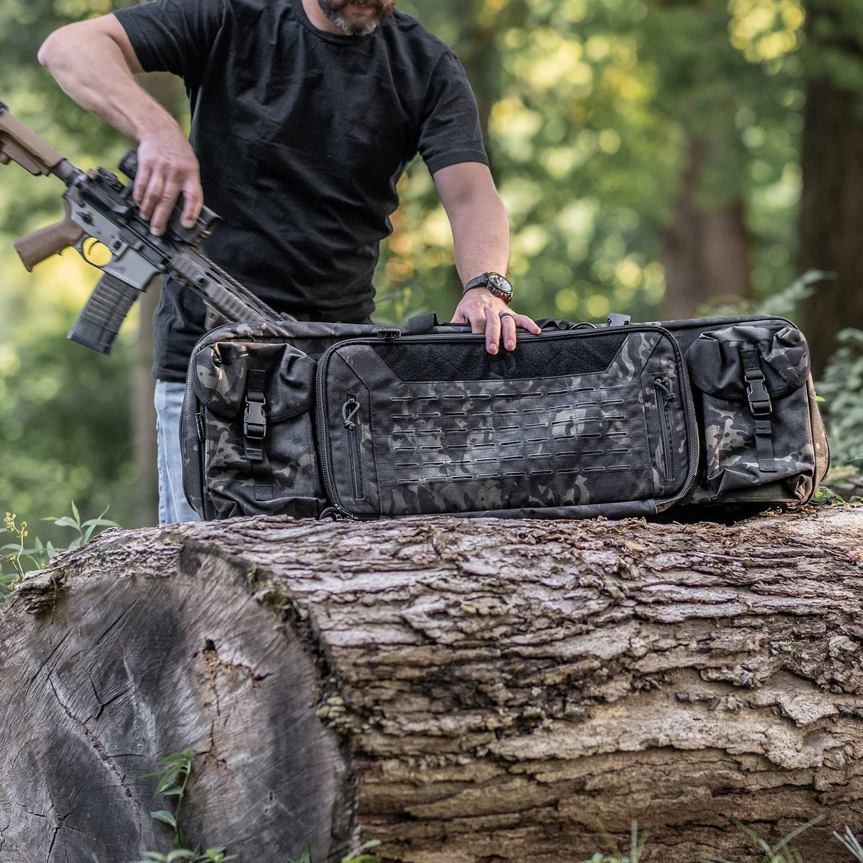 Savior Equipment RB-4612DG-VER2-BK Urban Warfare Double Rifle Bag Gun - Suitable for Rifle Shotgun, w/ Backpack Strap,Black,46" Long