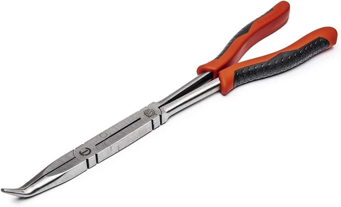 Crescent PSX201C:  13" X2 Dual Material Long Reach Bent Nose Pliers -Silver/Red