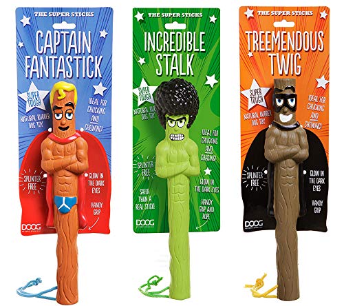 DOOG - The Supersticks "Captain Fantastic" Fetch Toys Safer Than Real Sticks, Splinter Free, Glow-In-The-Dark Eyes, Floats, Easy to Clean