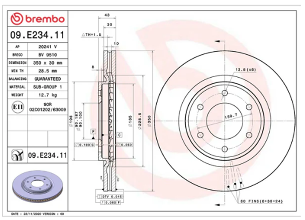 Brembo 09.E234.11: PRIME UV Coated Front Disc Brake Rotor  (FITS: 14 Nissan Armada & 07-10 Infiniti QX56 Base)