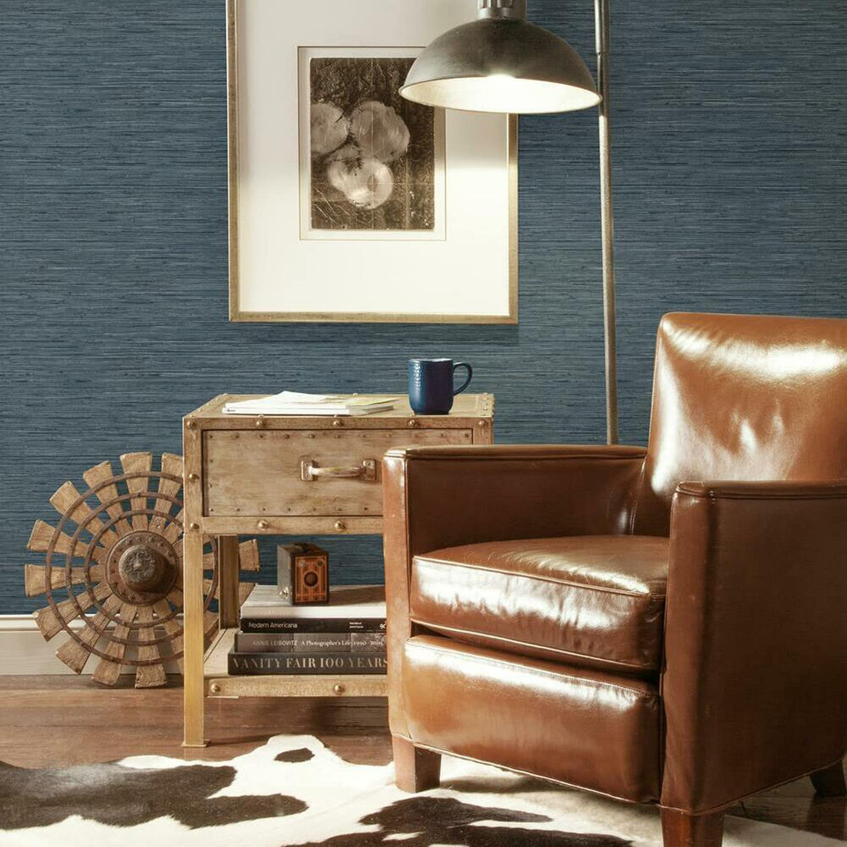 RoomMates RMK11314WP  Faux Grasscloth Non-Textured Peel and Stick Wallpaper -Blue (1 Roll)