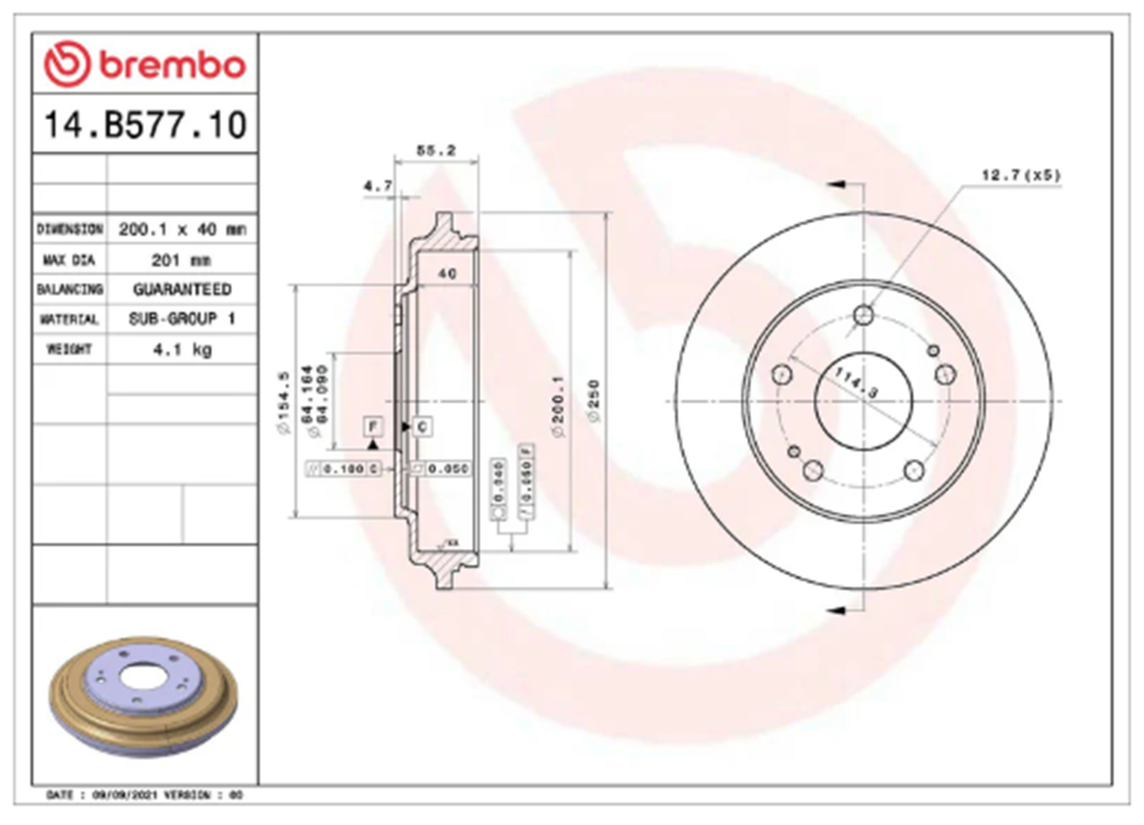 Brembo 14.B577.10:  ESSENTIAL Rear Brake Drum  (FITS: 07 & 09 Honda Civic)