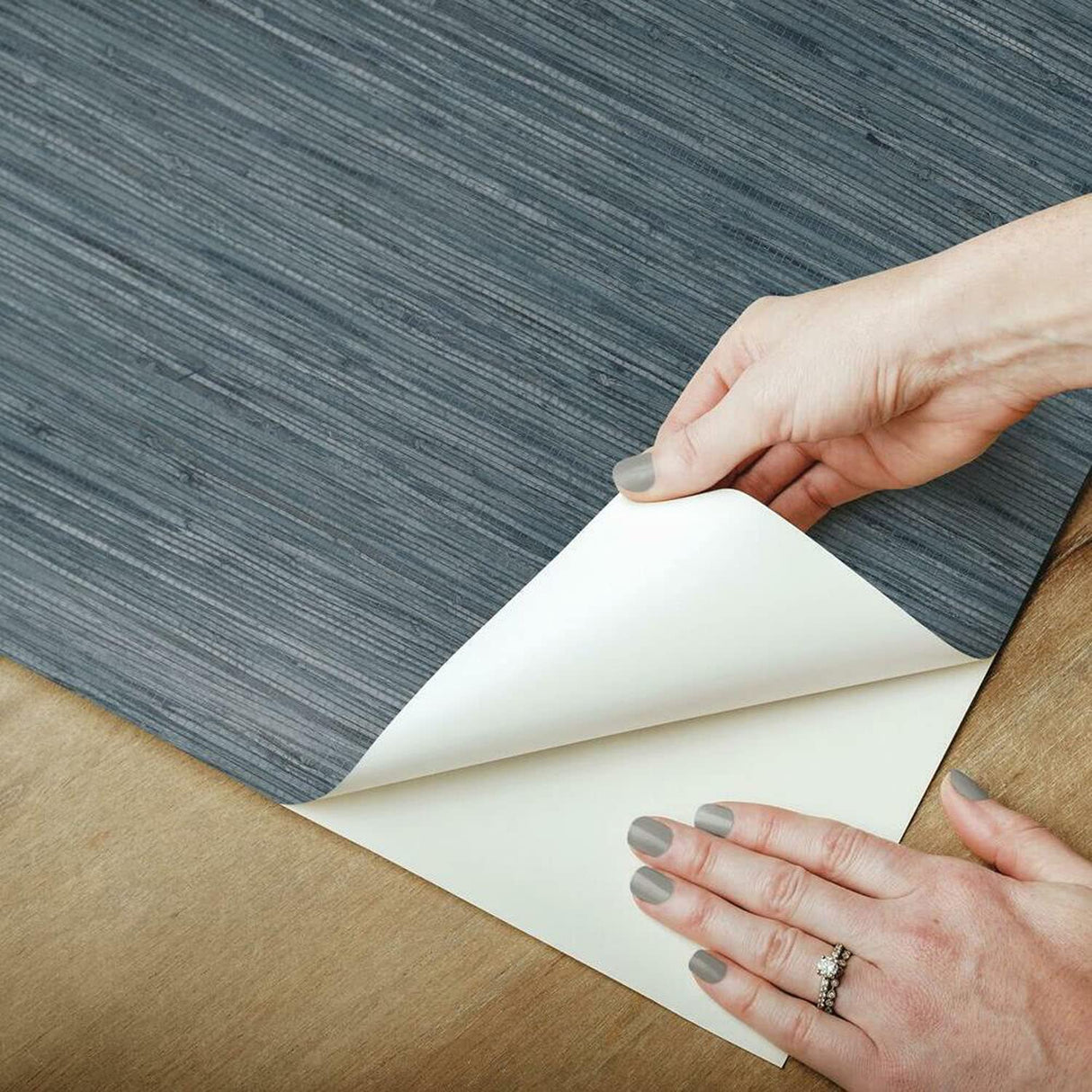 RoomMates RMK11314WP  Faux Grasscloth Non-Textured Peel and Stick Wallpaper -Blue (1 Roll)