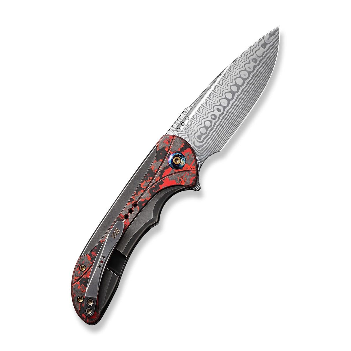 WE KNIFE WE23020-DS1 Polished Gray Titanium Handle With Lava Flow Fat Carbon Fiber Inlay