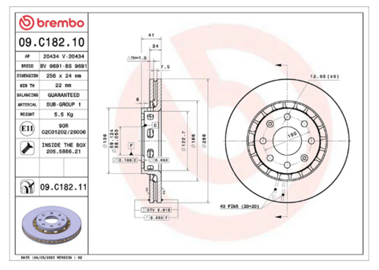 Brembo 09.C182.10: PRIME Front Disc Brake Rotor  (FITS: 06-07 Pontiac Wave & 09 Chevrolet Aveo)