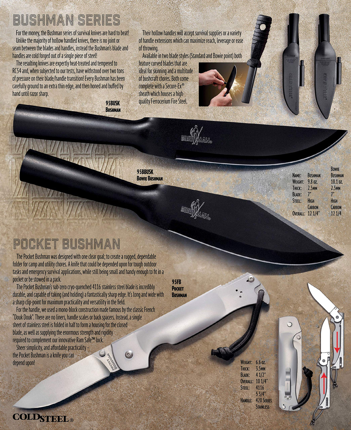 Cold Steel - Bowie Bushman Fixed Blade Knife Dagger