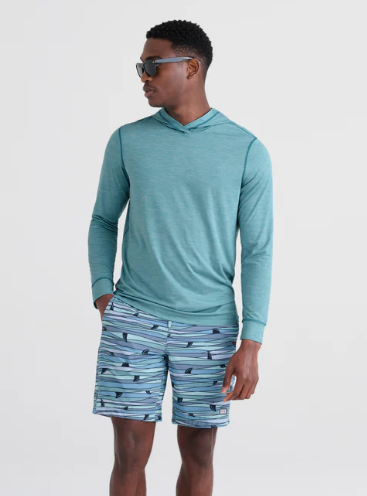 SAXX SXLH45-SLH-S  DropTemp Printed All Day Cooling Hoodie -SIZE: Small, Sea Level Heather