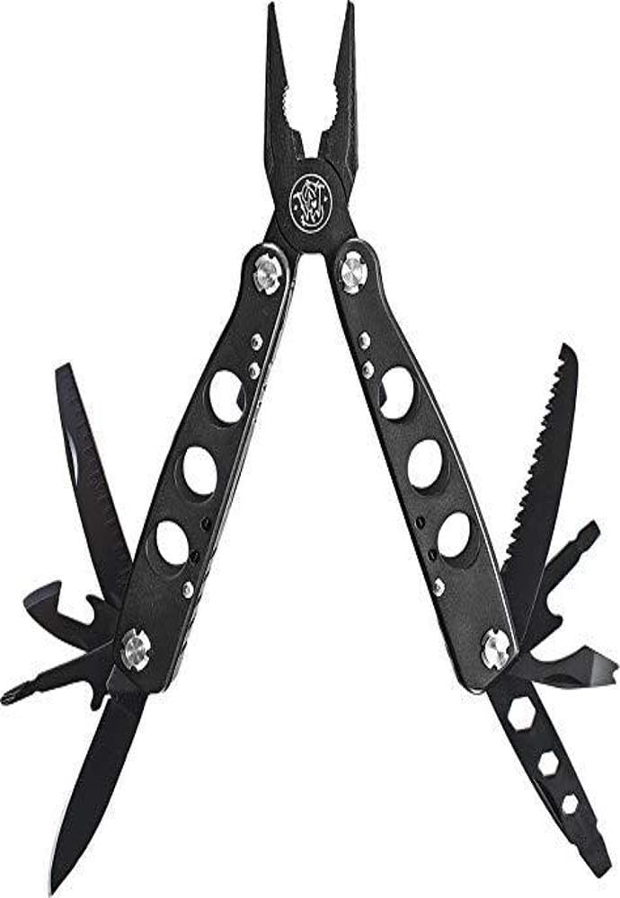 Smith & Wesson SWMT1CP 15 Function Multi-Tool with Spring Loaded Pliers, Outboard Components, and Nylon Belt