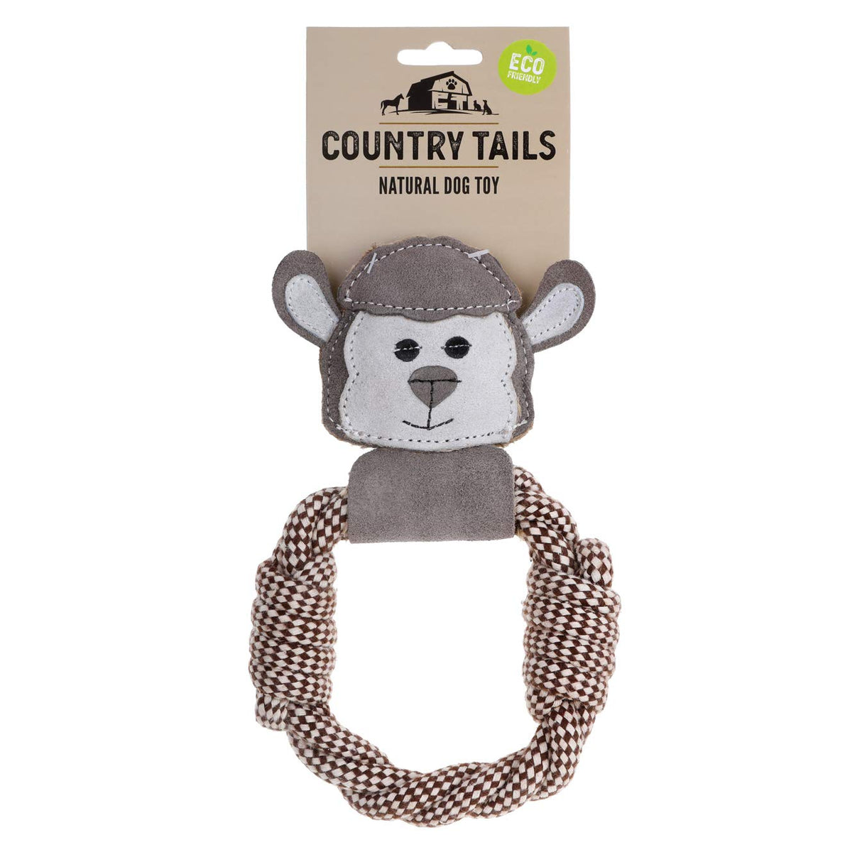 Country Tails - Rope Ring with Animal Suede Head -A Premium Dog Toy