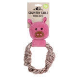 Country Tails - Rope Ring with Animal Suede Head -A Premium Dog Toy